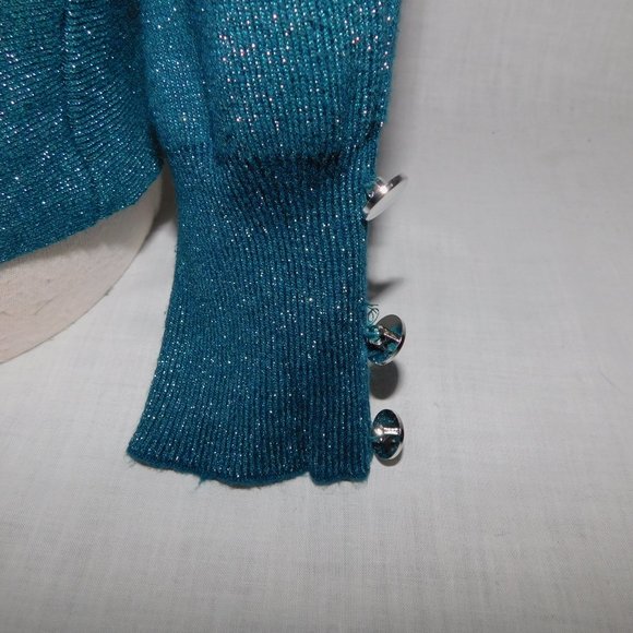 Suzy Shier Womens L Sparkle Glitter Blue oversized Wing Sleeve Top Sweater - Picture 6 of 11